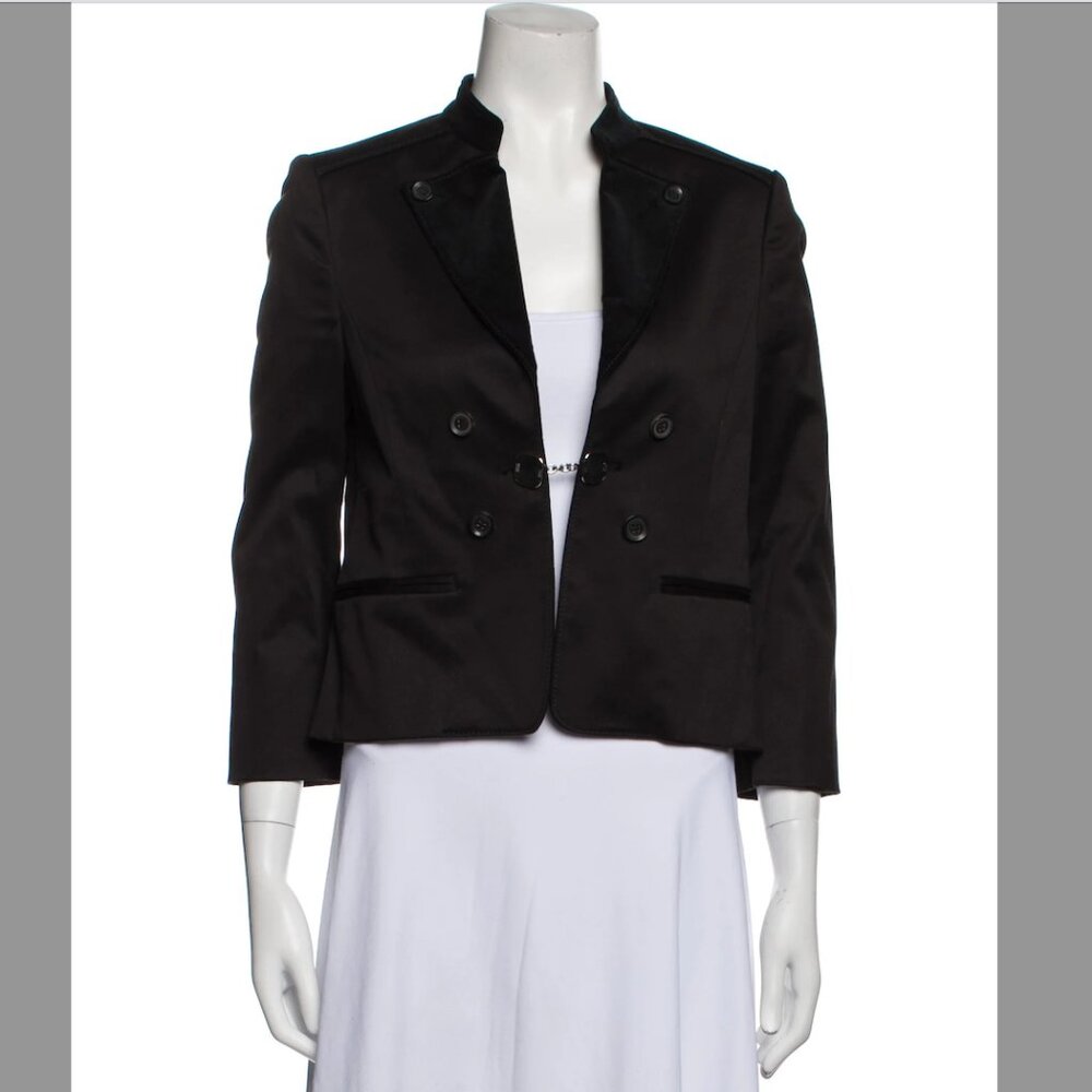 GUCCI Black 3/4 Sleeve Cotton Blazer with Velvet Trim Size M US 6 IT 42
